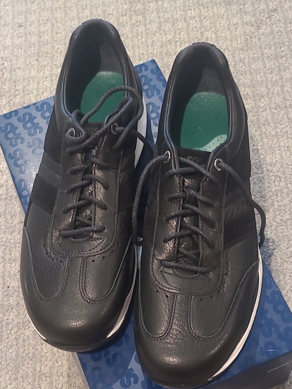 SAS Black Leather Men’s Lace-Up Sneakers with Green Insoles